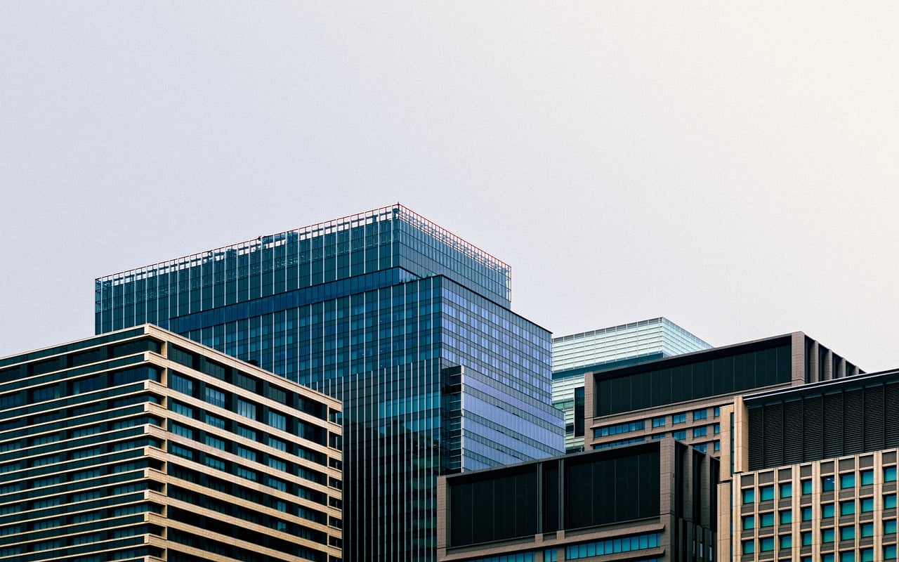 Modern office tower with reflective facade