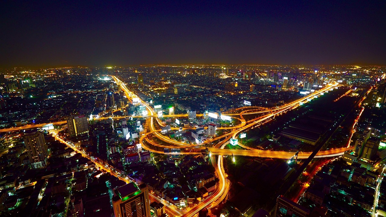 City aerial view at night
