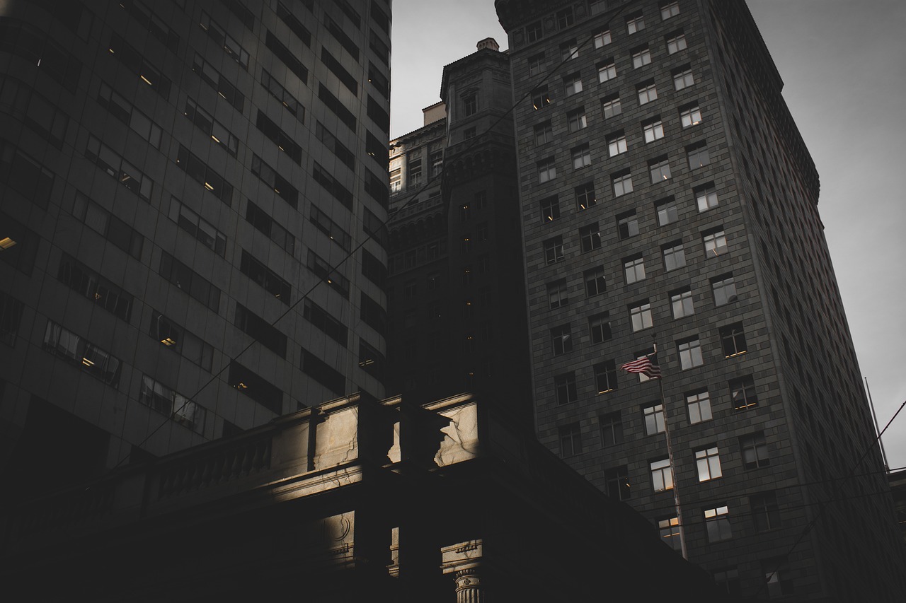 City street lined with tall buildings