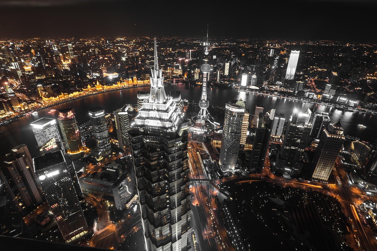 Dense city skyline at night