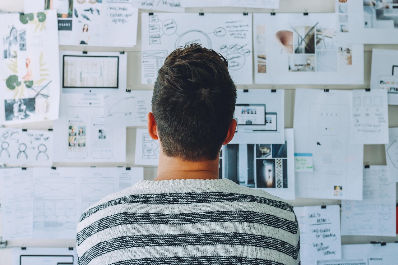 Startup team planning on a whiteboard
