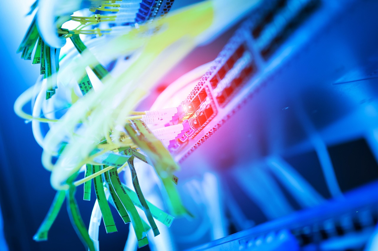 Technology center aisle with illuminated hardware